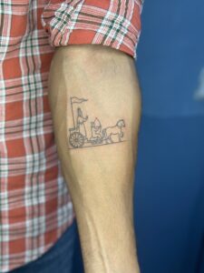 Fine line tattoo of a mythological warrior on a chariot on forearm — 1920 Tattooz Hub, Ahmedabad